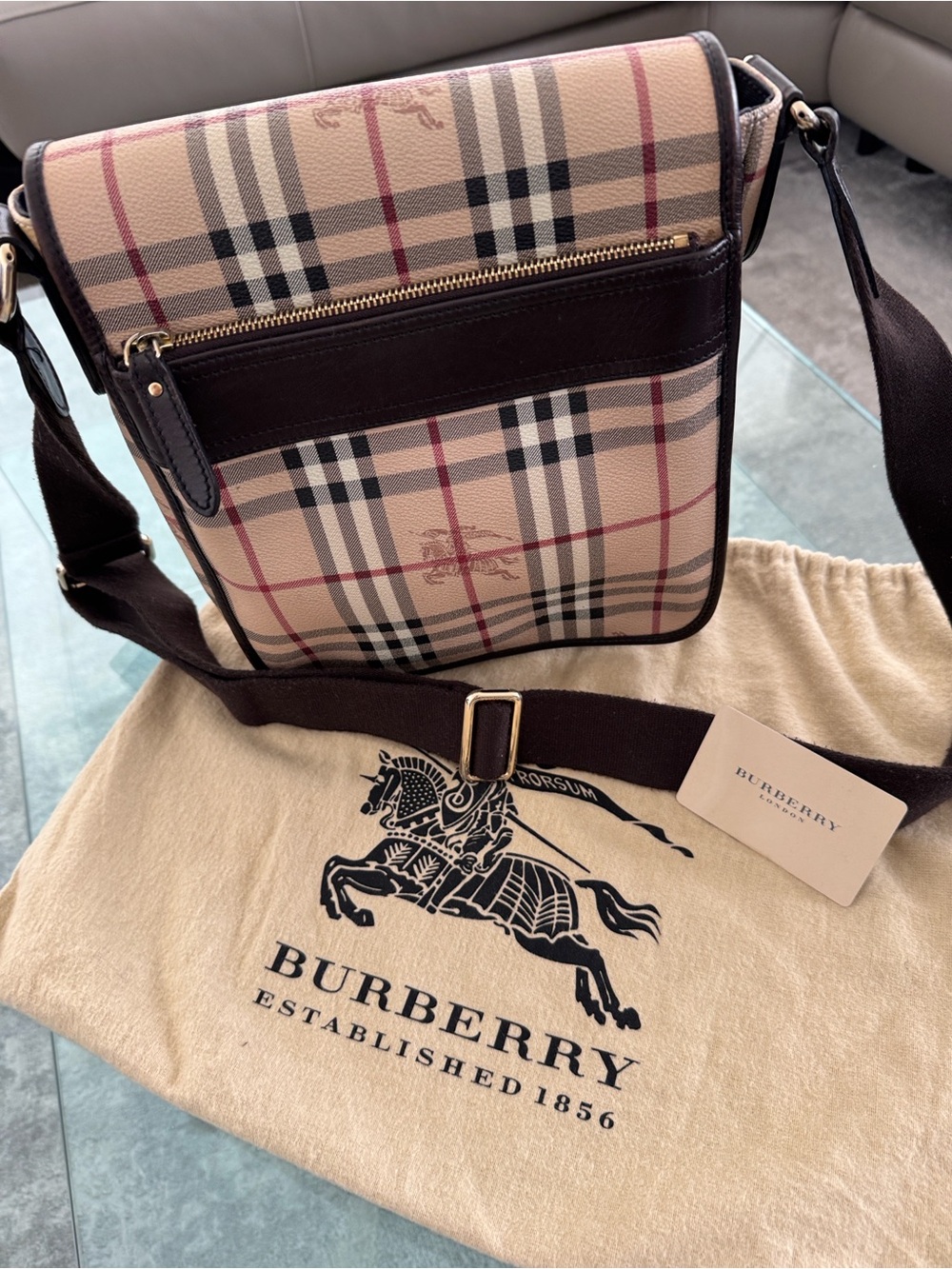 Burberry Vintage Haymarket Check Messenger Crossbody Bag with Dust Bag & Card